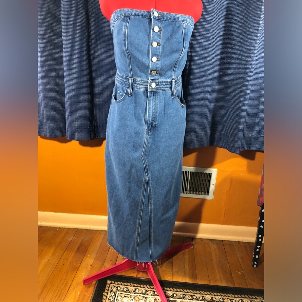 Sincerely Jules Strapless Denim Dress Button Front Size M